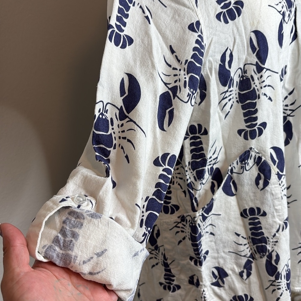 Sigrid Olsen linen tunic top white and blue lobster print large - Picture 5 of 5